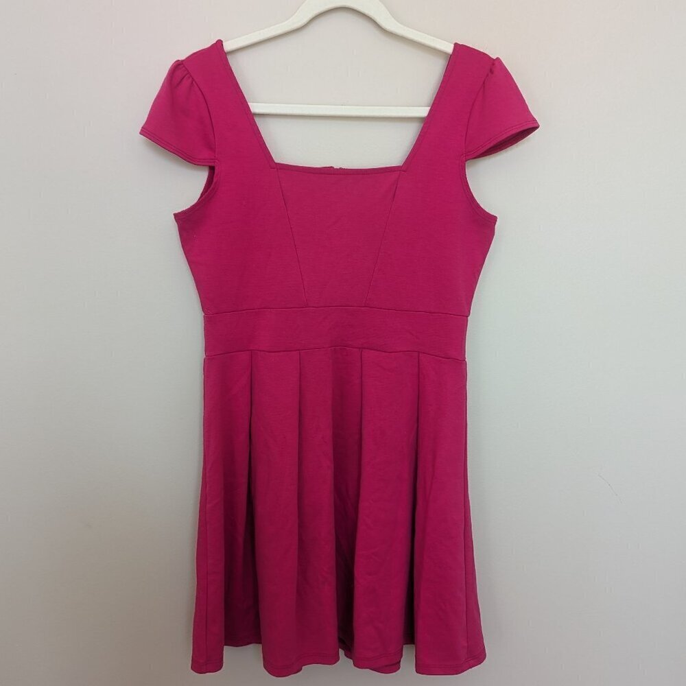 Dots bright pink mini skater dress cap sleeve Medium barbie cottagecore